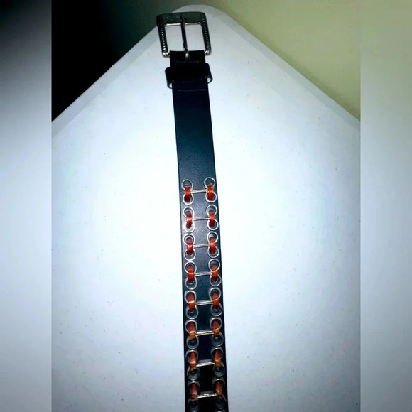Vintage Limited‎ black leather belt with brown and metallic accents sz S - Picture 1 of 4